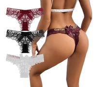 Uniqora Personalised Thongs With Names,Custom Lace Thong with Rhinestone Name,Customised Underwear Panties Multicolour Women