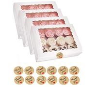 UNIQU 10 Packs Cupcake Boxes 12 Cavity Auto Pop Up with Window and Inserts, Kraft Bakery Cookie Boxes Cupcake Containers with Sealing Stickers