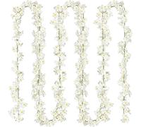 UNIQU 4pcs Artificial Cherry Blossom Vines Artificial Flowers for Outdoors Hanging Silk Flowers Garland for Wedding Party Home Decor Japanese Kawaii Decor (White)