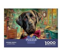 Unique 1000 Piece Jigsaw Puzzle - Labrador Retriever Bowtie Vintage, Impossible Hard Difficult Challenging Puzzles, Unique Home Decor, Birthday Gifts for Children Boys Girls 52x38cm/1000pcs