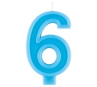 Unique 11796 - Birthday Candle - 9 cm - Raised Border Shape - Number 6 - Blue Colour - 1 Count (Pack of 1)