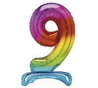 Unique 13269 - Giant Standing Foil Number 9 Balloon - 76 cm - Rainbow, Large