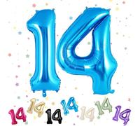 Unique 14" Balloons - Blue, Helium Foil, 40" - Perfect for 14th, 41st Birthday, Anniversary, Party Decorations
