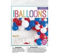 Unique 20047 - Latex Balloon Arch Kit - Red, White & Blue Colours - Set of 40