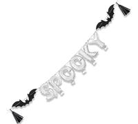 Unique 23753 Mini Spooky Letter Balloon Banner Kit with Foil Tassels Silver Bats Halloween Party, Multicolour