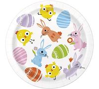 Unique 24134 Paper Plates-18 cm-Colourful Gingham Easter Party-Pack of 8, Multicolour