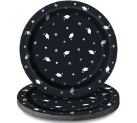 Unique 24874 Paper Plates-18 cm-Stars & Caps Graduation Party-Pack of 8, Multicolour