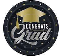 Unique 24875 Paper Plates-23 cm-Stars & Caps Graduation Party-Pack of 8, Multicolour