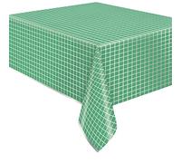 Unique 25723 Plastic Foil Tablecloth-2.13 m x 1.37 m-Silver & Bright Green Party-1 Count (Pack of 1)