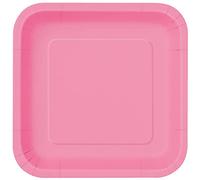 Unique 31437EU Eco-Friendly Square Paper Plates-23 cm-Hot Pink Colour-14 Count (Pack of 1), Pack of 14