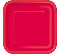 Unique 31502EU Eco-Friendly Square Paper Plates-18 cm-Red Colour-16 Count (Pack of 1), Pack of 16