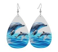 Unique 3D Animal dolphin Earrings for Women Teardrop Leather Earring Double Sided Drop Dangle Earrings Lightweight Women's Ear Accessories Jewelry Fashion Birthday Gift