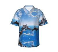 Unique 3D Animal Dolphin Men's Hawaiian Shirts Regular-Fit Short-Sleeve Print Shirt Black