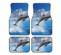 Unique 3D Animal dolphin Printed Car Foot Mat 4 Piece - Anti-Slip Crystal Velvet Automotive Floor Mats for Most Cars SUVs Trucks, Universal Full Set Vehicle Carpet