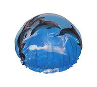 Unique 3D Animal dolphin Printed Shower Cap Waterproof Bath Cap Reusable Double Layered Shower Hair Cap for Short and Long Hair