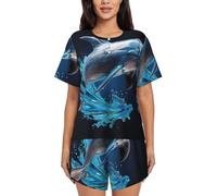 Unique 3d Animal Dolphin Womens Pajama Sets Comfy Short Sleeve Sleepwear Tops And Shorts Cute Pjs 2 Piece Lounge Set S-Xxl, Black, XL