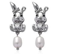 Unique 3D Silver Sparkly Rhinestone Rabbit Dangle Drop Earrings March Hare Bunny Stud Earring with Pearl for Women Statement Spring Holiday Easter, Metal