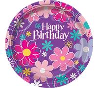 Unique 40275EU - Eco-Friendly Paper Plates - 23 cm - Birthday Blossoms Party - 8 Count (Pack of 1)
