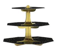 Unique 47990 Black & Gold Tiered Cupcake Stand-1 Count (Pack of 1), Multicolour
