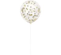 Unique 48005 Pre-Filled Clear Latex Balloons with Gold & Silver Foil Confetti-30 cm-6 Count (Pack of 1), Multicolour