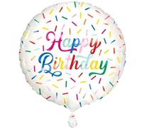 Unique 53741 Round Balloon-18 | White | 1 Pc PARTYKIT Foil Balloon-45 cm-Birthday Sprinkle Design, Multicolour, Youth Large / 11-13