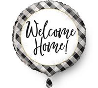 Unique 53883 Foil Welcome Home Balloon-45 cm-Black Gingham Design, Multicolor