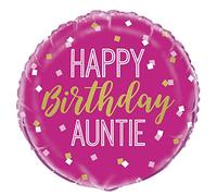 Unique 54039 Party 54039-18" Foil Happy Birthday Auntie Balloon, Multi