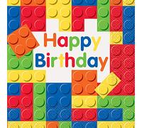 Unique 58232EU Paper Napkins-16.5 cm-Building Blocks Birthday Party-16 Count (Pack of 1), Multicolour