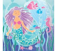 Unique 58322EU Paper Napkins-16.5 cm-Mermaid Party-16 Count (Pack of 1), Multicolour