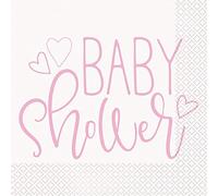 Unique 73362EU Paper Napkins-16.5 cm-Pink Hearts Baby Shower-16 Count (Pack of 1), Multicolour