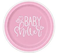 Unique 73365EU Eco-Friendly Paper Plates-23 cm-Pink Hearts Baby Shower-8 Count (Pack of 1), Multicolour