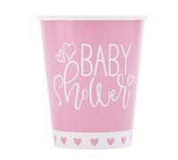Unique 73366EU Plastic Free Paper Cups-266 ml-Pink Hearts Baby Shower-8 Count (Pack of 1)