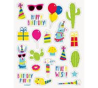 Unique 73662 Llama Birthday Party Sticker 4 Sheets, Multicolor, One Size