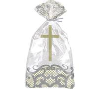 Unique 74859 Cellophane Party Bags-Fancy Gold Cross-Pack of 20