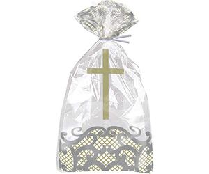 Unique 74859 Cellophane Party Bags-Fancy Gold Cross-Pack of 20