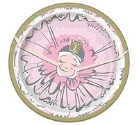 Unique 75954 Pink Ballerina Birthday Round Dinner Plates | 7" 8 Pc