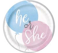 Unique 76084EU Eco-Friendly Paper Plates-18 cm-Gender Reveal Party-8 Count (Pack of 1), Multicolour