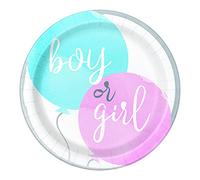 Unique 76085EU Eco-Friendly Paper Plates-23 cm-Gender Reveal Baby Shower-8 Count (Pack of 1), Multicolour