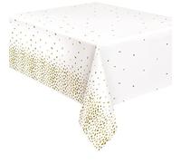 Unique 80073 Plastic Tablecloth-2.13 m x 1.37 m-White & Gold Confetti Dots-1 Count (Pack of 1), Multicolour