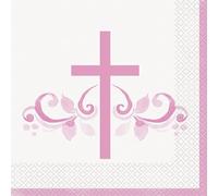 Unique 81962EU Paper Napkins-16.5 cm-Pink Holy Cross Religious Party-16 Count (Pack of 1)