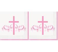 Unique 81962EU Paper Napkins-16.5 cm-Pink Holy Cross Religious Party-16 Count (Pack of 2)