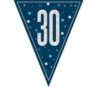 Unique 81996 Happy 30th Bunting-2.74 m-Glitz Blue Birthday Party-1 Count (Pack of 1), Multicolour