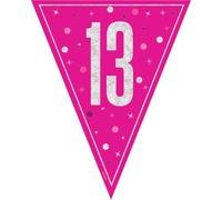Unique 82004 Happy 13th Bunting-2.74 m-Glitz Pink Birthday Party-1 Count (Pack of 1), Multicolour