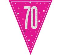 Unique 82012 Happy 70th Bunting-2.74 m-Glitz Pink Birthday Party-1 Count (Pack of 1), Multicolour