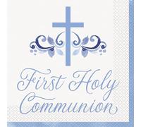 Unique 82142EU First Communion' Paper Napkins-16.5 cm-Blue Holy Cross Religious Party-16 Count (Pack of 1)