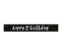 Unique 82261 Foil Happy 21st Banner-2.74 m-Glitz Black Birthday Party-1 Count (Pack of 1), Multicolour