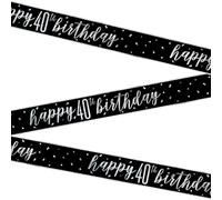 Unique 82263 Foil Happy 40th Banner-2.74 m-Glitz Black Birthday Party-1 Count (Pack of 1)