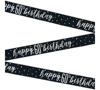 Unique 82265 Foil Happy 60th Banner-2.74 m-Glitz Black Birthday Party-1 Count (Pack of 1)