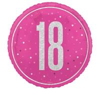 Unique 82289 Foil 18th Balloon-45 cm-Glitz Pink Birthday Party-1 Count (Pack of 1), Multicolour