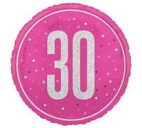 Unique 82291 Foil 30th Balloon-45 cm-Glitz Pink Birthday Party-1 Count (Pack of 1), Multicolour